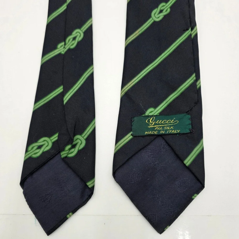 Gucci‎ Silk Tie Navy Green Nautical Knot Stripe Men's Luxury Accessory